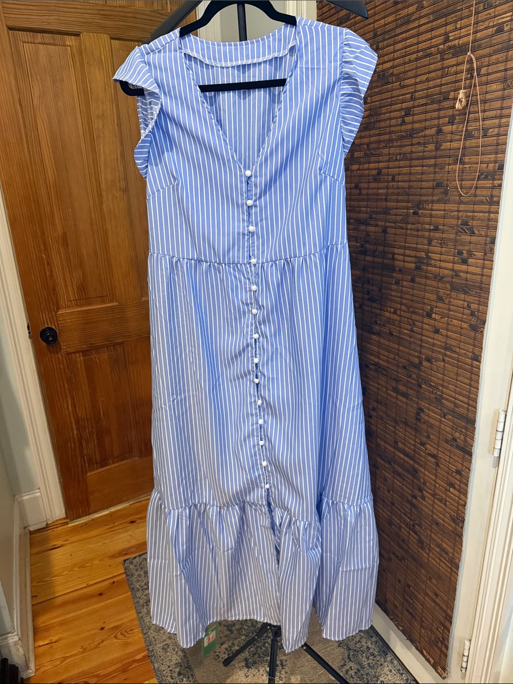 Blue Stripe Maxi Button-Front Dress